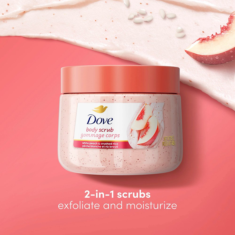 Dove body scrub white peach & crushed rice